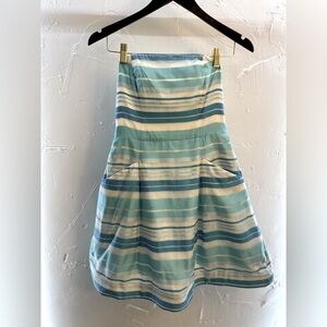 LILLY PULITZER Blue Stripe Strapless Pockets Blossom Silk Dress Size 2